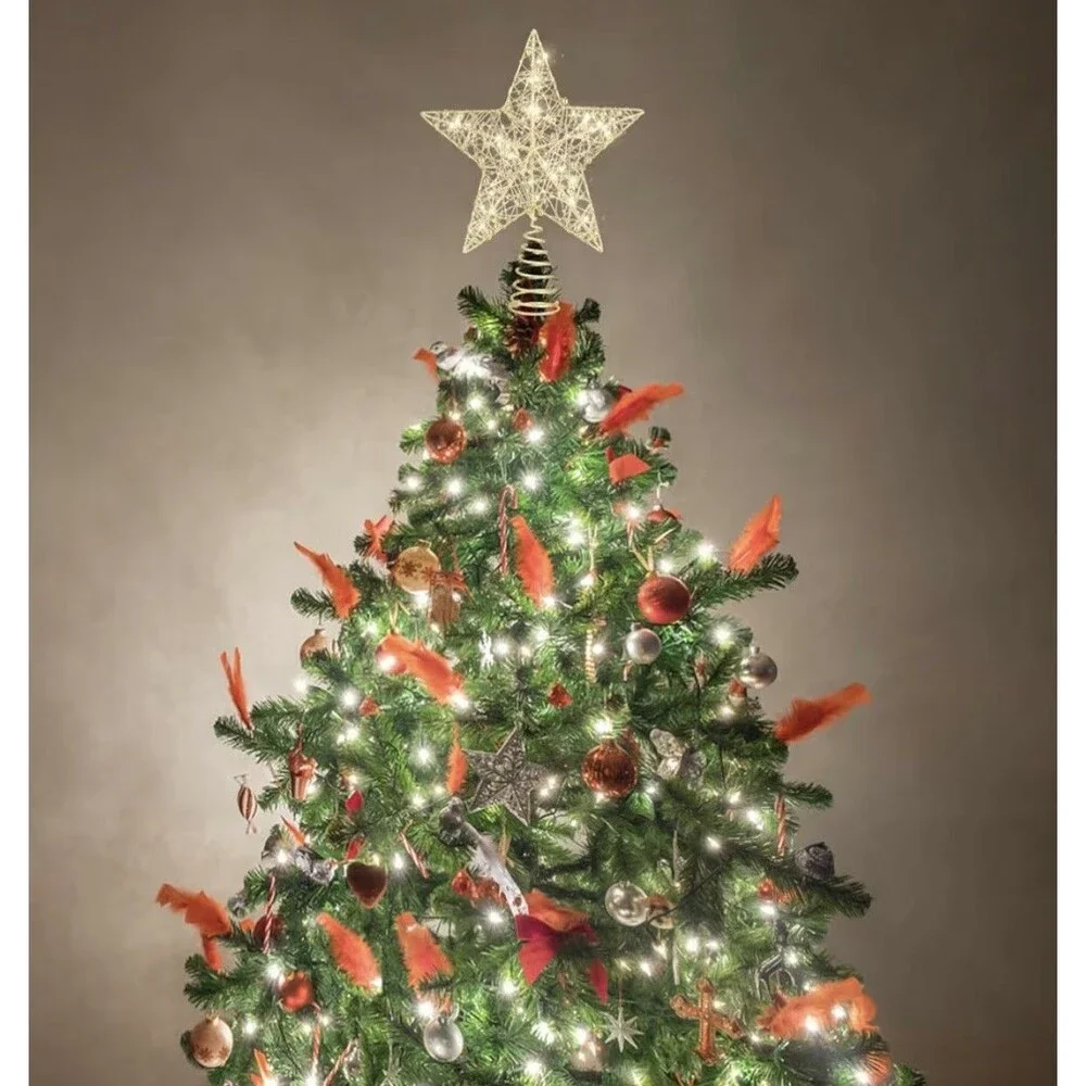 Silver Wire Twine Tree Top Star with LED Lights and Timer for Christmas, 8*10